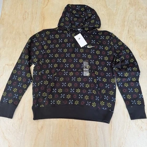 Nike Fleece Hoodie Size Medium Mens Black Monogram Sportswear Club - Picture 1 of 11