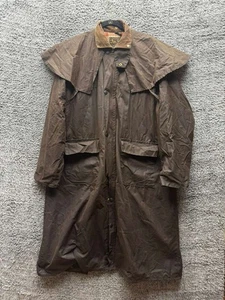 Vintage Joviel gewachste Baumwolle wasserdicht Reiten langer Staubmantel braun Herren Größe L - Bild 1 von 14