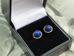 Earrings Yellow 9CT Gold Lapis Lazuli Studs (N3FV) - Picture 1 of 4