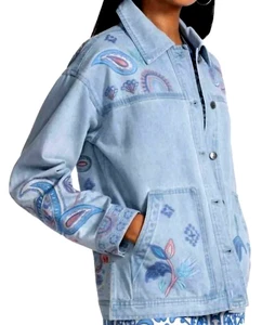 💕$288 JOHNNY WAS SZ PLUS 2X TRAPUNTO EMBROIDERED JEAN DENIM CHORE JACKET NEW - Picture 1 of 5