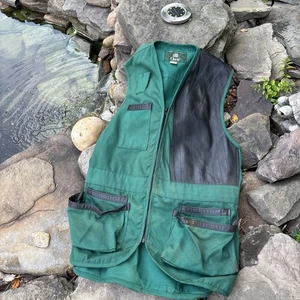 Orvis Mens Vest GREEN BlackLeather XL Hunting Shooting Fishing VINTAGE USA ๐ฅ - Picture 1 of 24