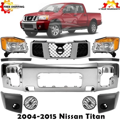 Front Bumper Chrome Steel & Grille Assembly Kit For 2004-2015 Nissan Titan - Image 1 of 4