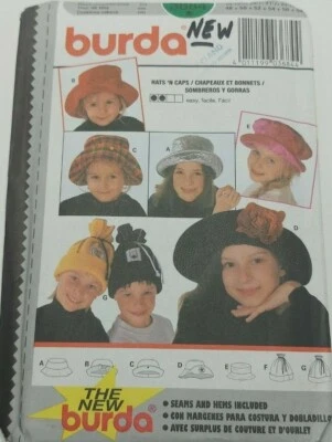 Burda 3684 Childs Bucket Hats  Caps Toques Summer and Winter Sewing Pattern - Image 1 of 3