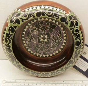 Rare Indo Trading Co. Hand Crafted Carved Painted & Mother of Pearl Peanut Bowl - Picture 1 of 10