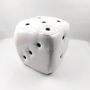 Vintage White Dice Stool Pouf Ottoman - Retro Game Room Decor - Imagen 1 de 10