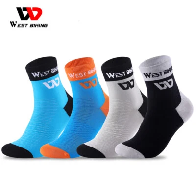 WEST BIKING Cycling Socks Breathable Compression Sports Football Socks a Pair - Image 1 of 4