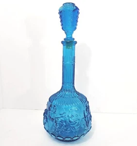 Vtg Handblown Italian Art Glass Zodiac Signs Bottle With Stopper Blue - Picture 1 of 12