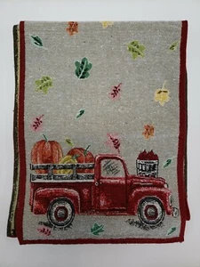 Table Runner Tapestry Pickup Truck Apples Pumpkins Leaf Fall Harvest Autumn Red - Picture 1 of 6