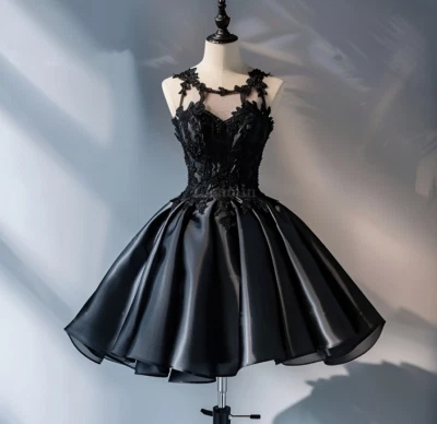 Gothic Black Wedding Dresses Short High Neck Sleeveless Vintage Bridal Gowns - Image 1 of 4