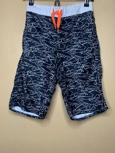 Old Navy Boys Size XL Swim Shorts Drawstring Waist Knee Length Black White Shark - Picture 1 of 24