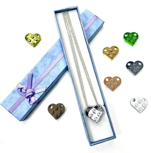 LEGO Heart Necklace in Chrome, 2 Silver Chains - 2.5mm, Personalised, Gift Bag - Picture 1 of 12
