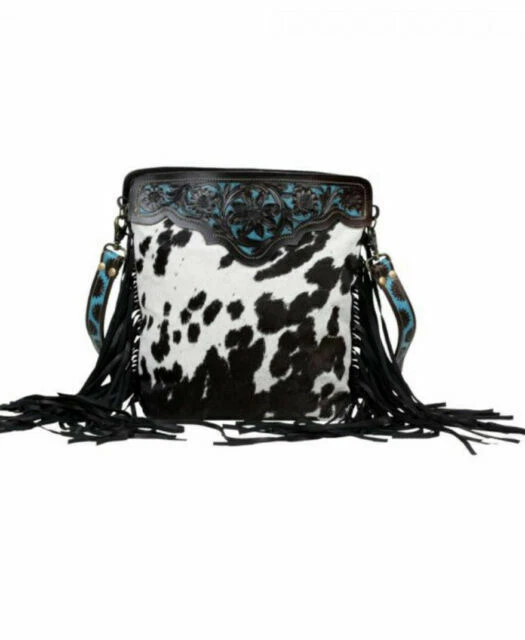 Myra S2579 Hand-Tooled Hair-On Shoulder Bag