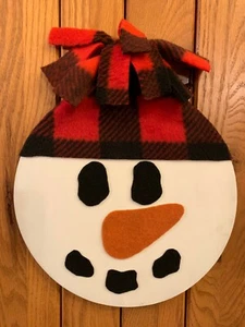 Handgefertigter primitiver Schneemann mit rot schwarz kariertem Hut Tür Wandhänger Dekor - Bild 1 von 1