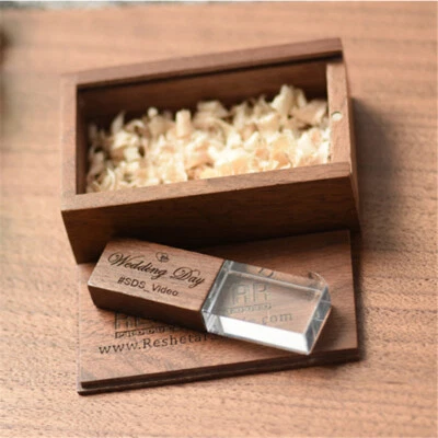 Crystal wood USB Flash Pen Drive Custom Engrave Logo Memory Stick 32GB 64GB - Image 1 of 4