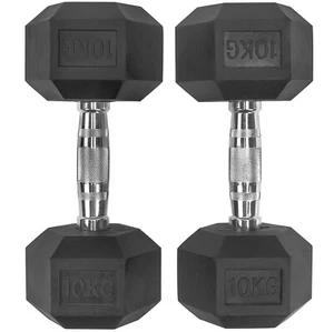 2*10kg Rubber Hex Dumbbells Set Pair Ergo Hand Weights Encased Hexagonal Gym - Picture 1 of 9