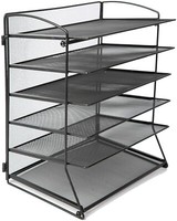 EASEPRES 5 Slot Desk Organizer Tray 2Pack or School Mesh File Paper Letter Tray Desktop Paper Sorter Literature Organizer Rack for Home Office Silver