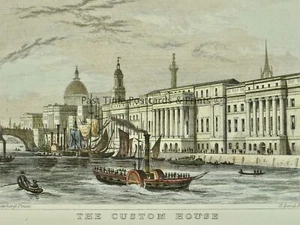 c1840 Original Impresión Coloreada a Mano LONDRES - THE CUSTOM HOUSE por Thomas Shepherd - Imagen 1 de 5