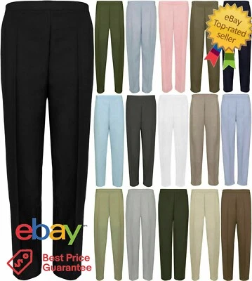  Ladies Office Work Trousers Half Elasticated Stretch Waist Pull Up Pants - Image 1 of 4