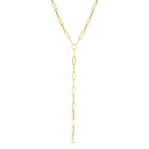 14K Yellow Gold Lariat Paperclip Y-Necklace 17" Fine Jewelry - Picture 1 of 3