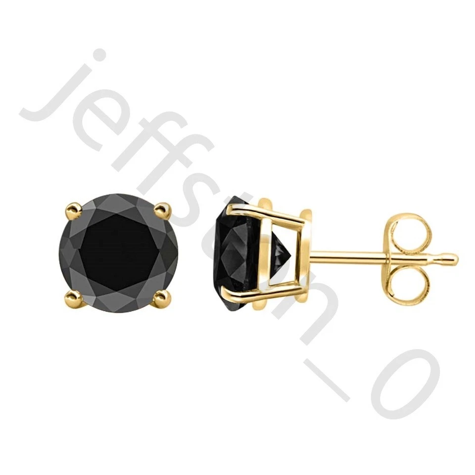 1.00 Ctw Round Cut Black Spinel 14k Yellow Gold Over Solitaire Stud Earrings 5mm - Image 1 of 4