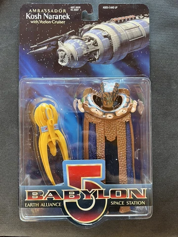 1997 Ambassador Kosh Naranek action figure with Vorlon Cruiser Babylon 5 Cover