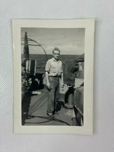 Navy Sailor Uniform Ship Water USS Bagaduce B&W Photograph 3 x 4 - Picture 1 of 2