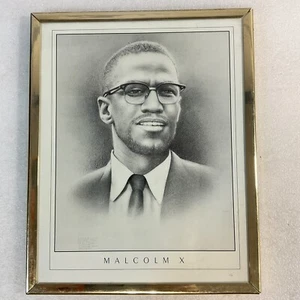 "Impresión litográfica enmarcada en blanco y negro Romeo Lopez Malcom X 8""x10""" - Imagen 1 de 6