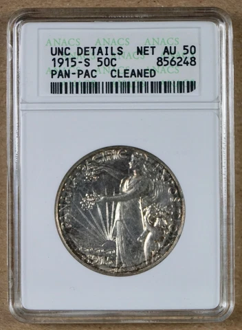1915-S PAN-PACIFIC COMMEM HALF DOLLAR ANACS UNC DETAILS, CLEANED - OLD HOLDER Cover