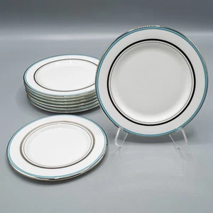 Lenox Kate Spade Library Lane Aqua Bread Plates Set of 7- 6 3/8" & Saucer 5 3/4" - Picture 1 of 9