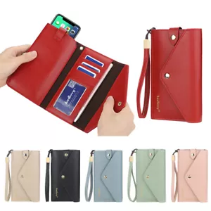 Women Wallet PU Leather Phone Pocket Card Holder Coin Purse Wristlet Bag Handbag - Picture 1 of 13