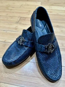 Roberto Cavalli Blue Python Leather Loafers Men’s Size 9 IT 42 RC Logo Horse Bit - Picture 1 of 10