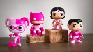 4 Funko Pop Breast Cancer Awareness Superman Batman Wonder Woman Harley Quinn - Picture 1 of 2