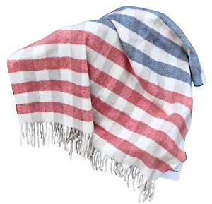 "Bufanda con costillas grande a rayas a cuadros azul beige azul beige 74"" x 26" - Imagen 1 de 3