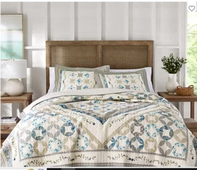 Laurel Manor Fine Linens Queen Bedspread Blue/Tan Princeton - Image 1 of 4