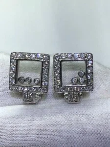 14k White Gold & Natural Diamonds Hand Made Floating Square Halo Earrings Gift - Picture 1 of 12