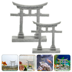 2 Pcs Micro Landscape Ornament Stone Small Torii Gate Toy Fish Bowl Decorations