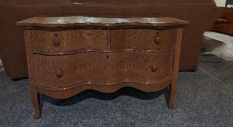 VINTAGE SERPINTINE QUARTER SAWN SERPINTINE OAK DRESSER WITH DRAWERS Cover