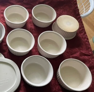 Set of 7 Vintage Corning Ware White Small Ribbed Ramekin Dishes - USA - Picture 1 of 3