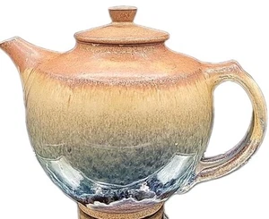 Hand Made Wood Fired, Signed Teapot, 10 " W. X 7" H - Picture 1 of 8