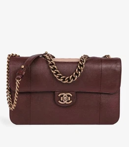 Chanel Burgundy Lizard & Pink Lambskin Large Perfect Edge Classic Single Flap - Picture 1 of 11