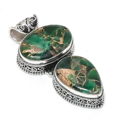 Green Copper Turquoise Gemstones Handmade 925 Steling Silver Pendant Jewelry - Image 1 of 4