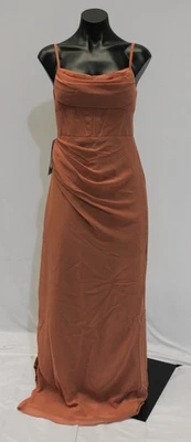 Vestido Azazie Mai Elástico Vaina Plisado Elástico Satén CD4 Cedro Rosa Talla US:A6 Foto 1 de 4