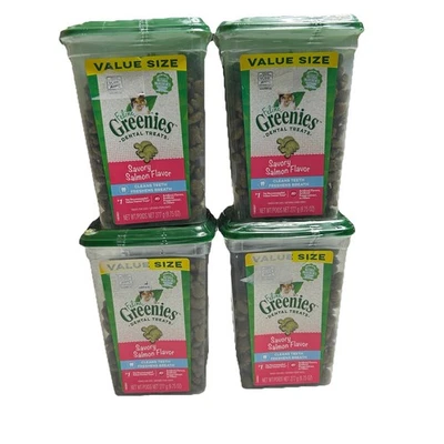 Greenies Value Size Feline Dental Treats Savory Salmon 9.75 OZ Cat Treats 4 Tubs - Image 1 of 4