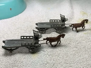 Antique  HORSE DRAWN Carriage/cart SR Made France Lead? Miniature Lot Of 2 - Picture 1 of 17