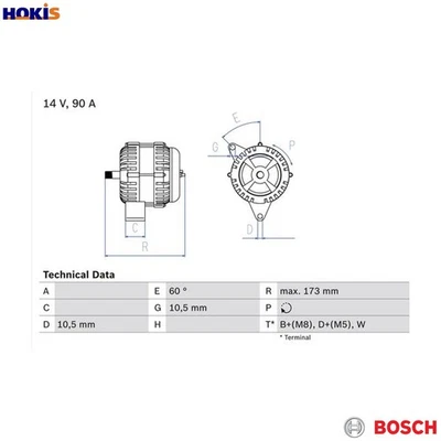 ALTERNATOR 0 986 046 000 FOR JOHN DEERE 4045HAT80/4045HAT81/4045HL286 4.5L 4cyl - Image 1 of 4