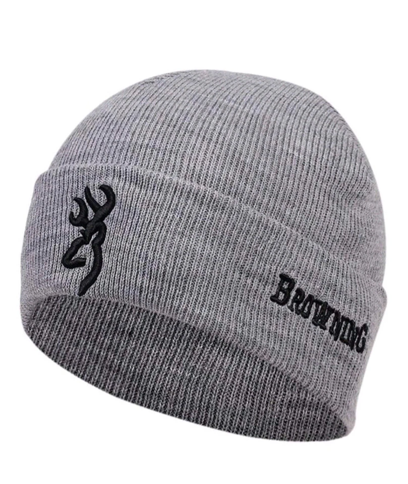 Gorro gris bordado con logotipo marrón tejido con puños elástico cálido calavera Foto 1 de 1