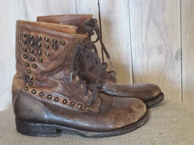 Botas con cordones Bed Stu 6 Cobbler Series marrón tachonado cuero envejecido para mujer Foto 1 de 4