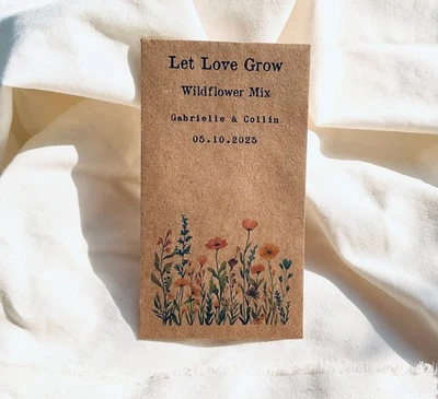 Paquetes de semillas de flores silvestres personalizados - Papel Kraft ecológico favorito para eventos. Juego de 20 Foto 1 de 4