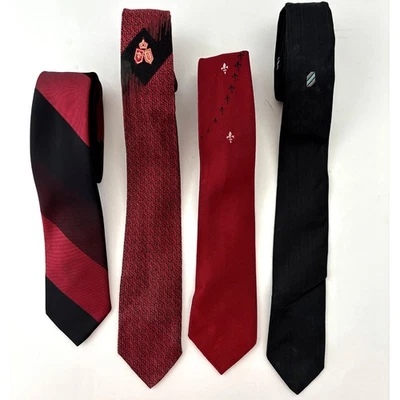 Lote 4 gravatas masculinas vintage de seda magra fina década de 1960 pacote estreito de rato loucos - Imagem 1 de 4