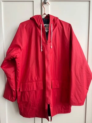 Chaqueta De Colección Misty Harbor Cualquier Clima Talla M Capucha Roja 100% Algodón Forro a Cuadros  Foto 1 de 4